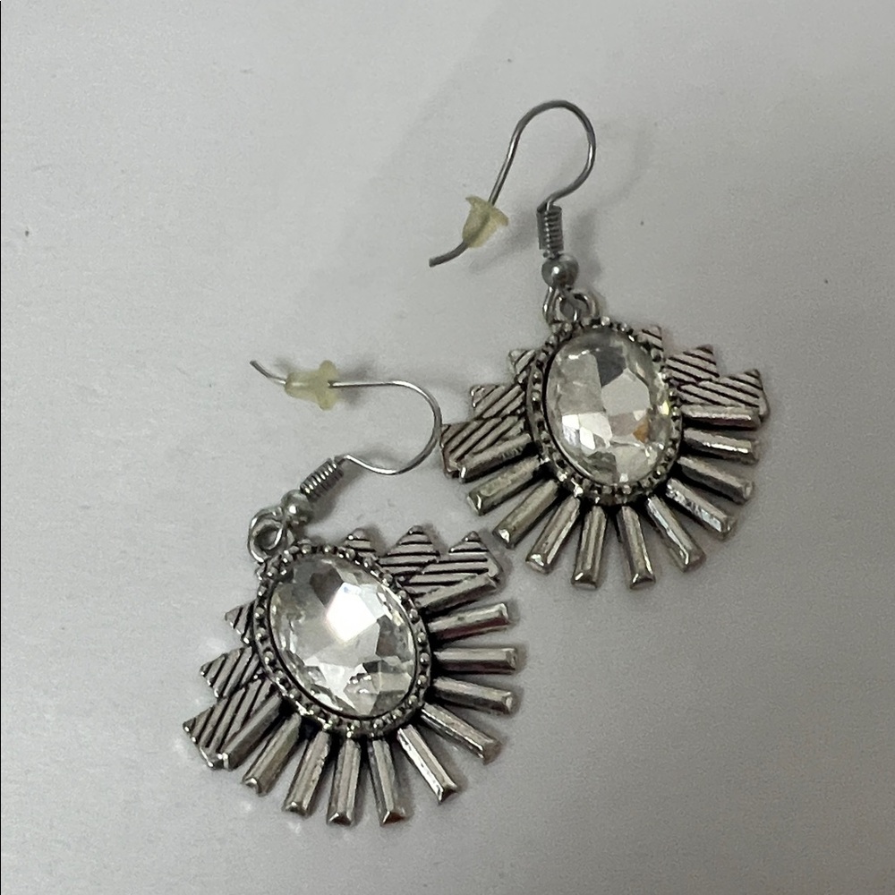 Silver Crystal Drop Earrings Unmarked